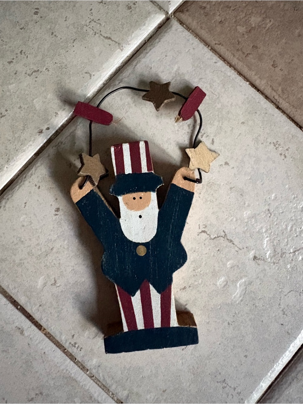 Patriotic Uncle Sam Wooden Holiday Ornament - Blue & Red 5 inch